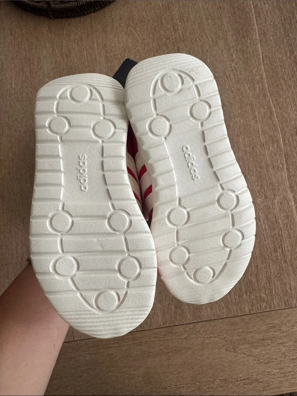 adidas Kids Red Sneakers with Cream Three-Stripes